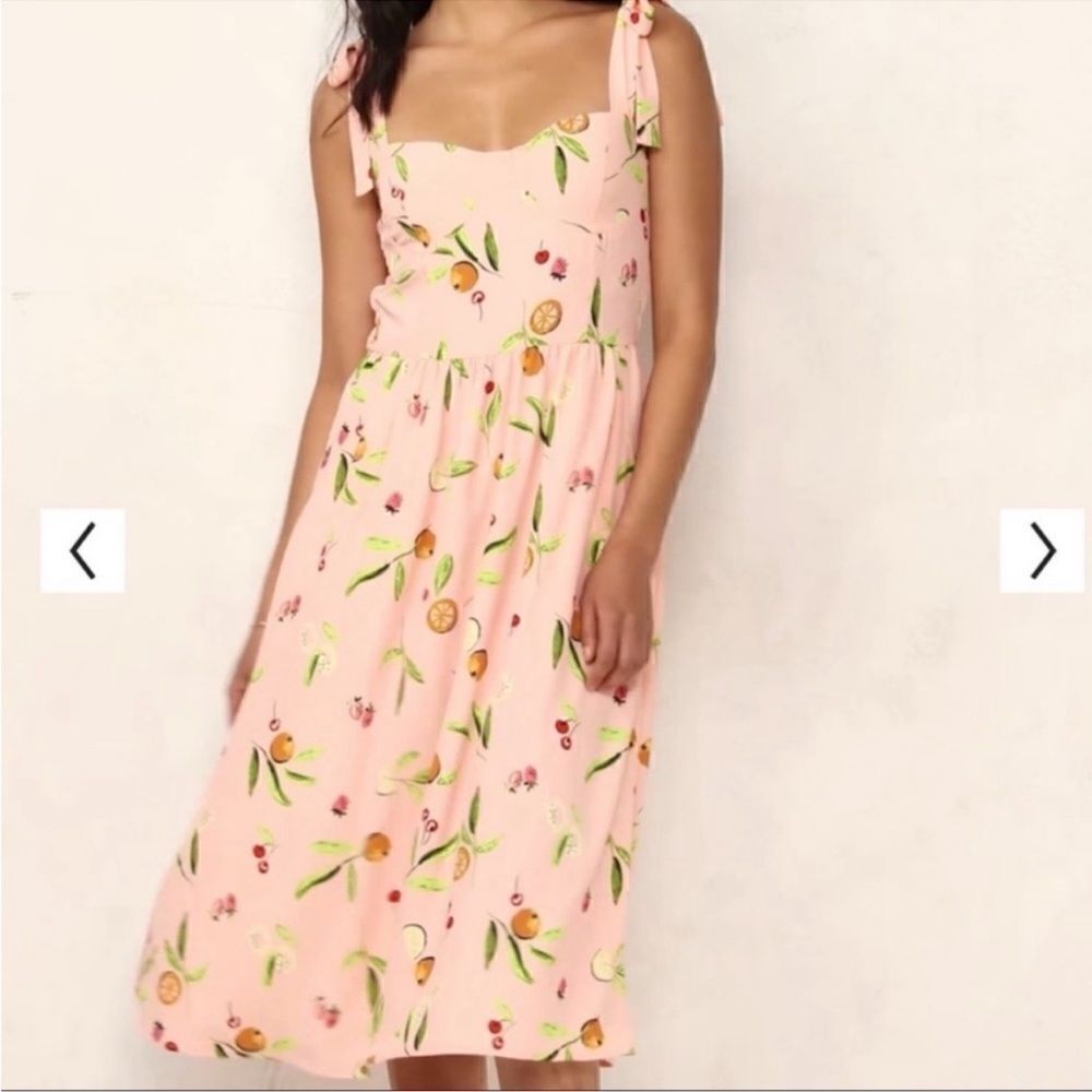 Lauren Conrad Linen Dress Fruits Print Corset Cups Midi Dress